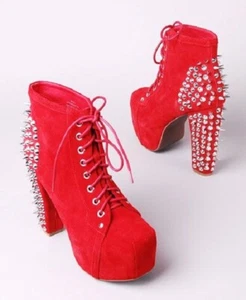 NIB JEFFREY CAMPBELL sz 5 5.5 RED SUEDE SPIKE LITA PLATFORM ANKLE BOOTS  - Picture 1 of 3