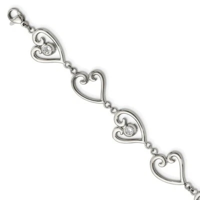 Chisel Stainless Steel Polished CZ heart w/1in ext. Bracelet 7" New Sealed - Image 1 of 4