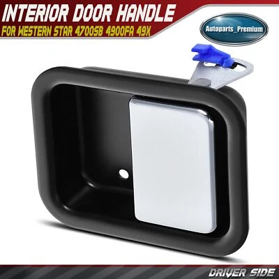 Manija de puerta interior del lado del conductor negra + cromada para Western Star 4700SB 4900FA 49X Foto 1 de 4