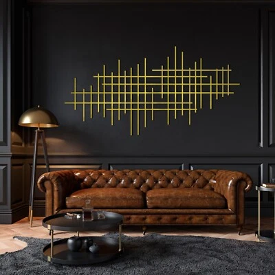 Arte de pared de lujo de metal, escultura de pared de metal abstracto, decoración de pared de línea elegante Foto 1 de 4