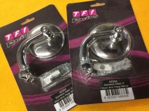 3" Drop peep mirrors x 2 short curved arm Stainless steel metal pair - Picture 1 of 5