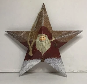 Adorno de estrella de metal con Santa Claus pintado a mano 5 5/8 pulgadas - Imagen 1 de 13