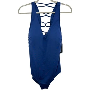 Jantzen Pantheon Blue One Piece Swimsuit Criss Cross Back Size 12 NEW - Picture 1 of 9