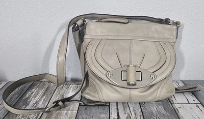B Makowsky Soft Leather Crossbody Shoulder Bag Silver Hardware Turnlock  Bone  - Image 1 of 4
