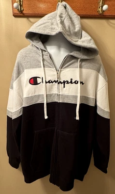 NUEVO CON ETIQUETAS Sudadera Big & Tall Champion Con Capucha Para Hombre 2XL Cremallera Completa Bordada Bla/Whi Foto 1 de 4