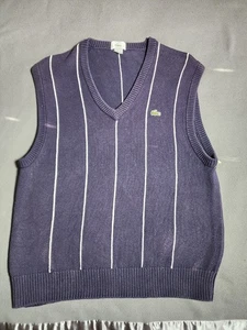 Izod Lacoste Weste Herren XL blau gestreift Pullover Baumwolle V-Ausschnitt ärmellos Golf Vintage - Bild 1 von 19