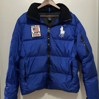 Vintage Polo by Ralph Lauren Royal Blue Ski Puffer Jacket Patched ‘90s Mens Lg - Image 1 of 4