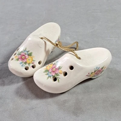 Cute Pair of Vintage Clog Pomanders, Floral Design - Image 1 of 4