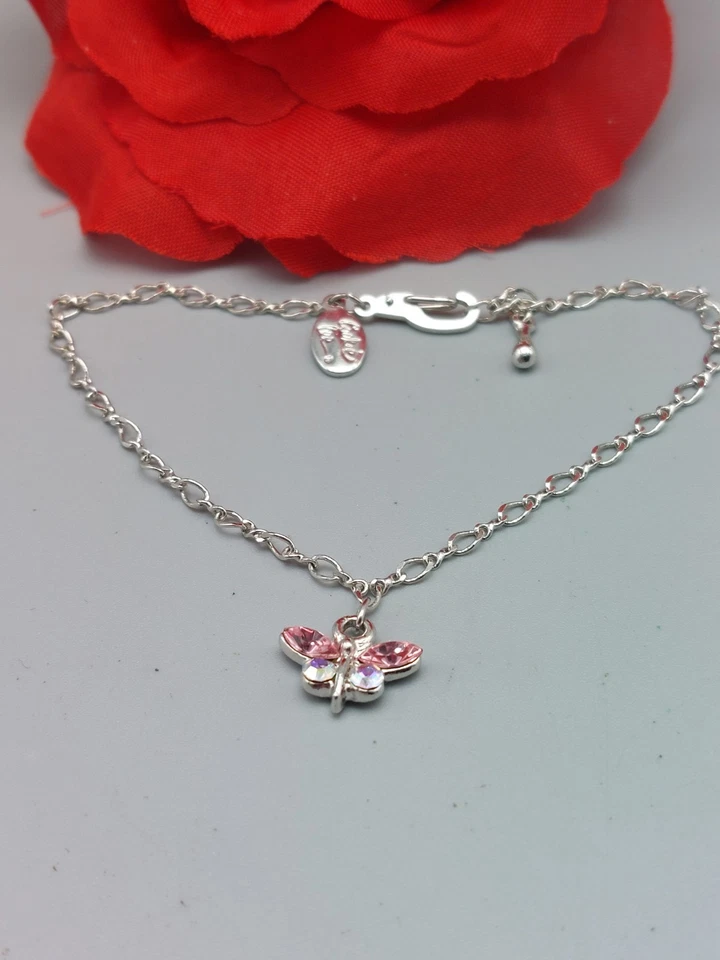 Pulsera firmada Cookie Lee tono plata rosa y azul estrás mariposa 8" Foto 1 de 4