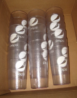 PEPSI Plastic CLEAR Tumbler Cups 12oz Carlisle ~Estate sale lot of 18 cups total - Image 1 of 3