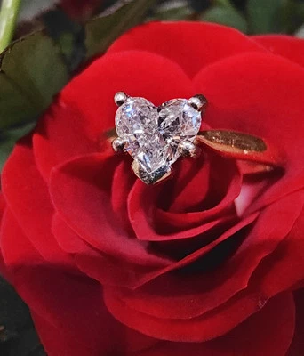 Diamond Ring - Heart Shaped, Natural 14K Gold  – Just Like Lady Gaga’s! - Image 1 of 4