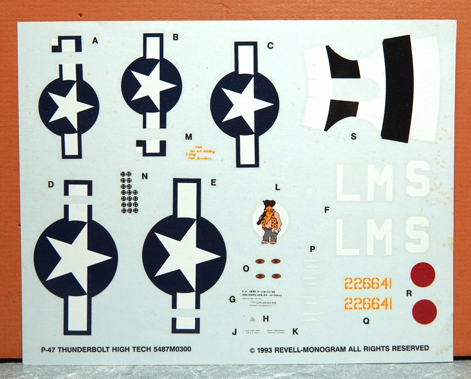 1/48 REVELL-MONOGRAM P-47 THUNDERBOLT HOJA DE CALCOMANÍAS para KIT # 5487 Foto 1 de 1