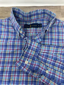 Ralph Lauren Button Down Langarm Hemd ~ Herren L ~ blau bunt kariert ~ gelb Pony - Bild 1 von 6