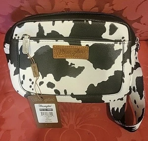 NWT Wrangler Cow Print Crossbody / Sling Bag - White w Black, Adjustable Strap - Picture 1 of 8