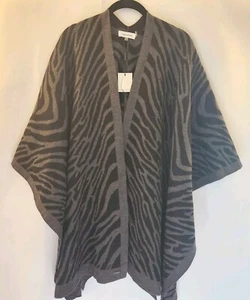 Calvin Klein Womens Shawl Wrap Black Gray One Size Poncho Animal Print Long Chic - Picture 1 of 12