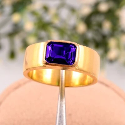 Anillo 100% Natural Tanzanita Calidad AAA Oro Amarillo 14k Boda Regalo Hombre Foto 1 de 3