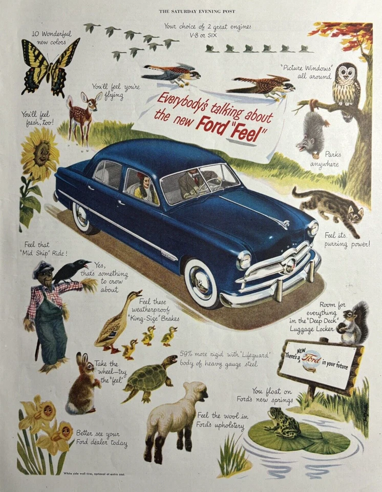 1949 Ford Automobile New Feel In Your Future Animals 2 Engines Vintage Print Ad - Image 1 of 1