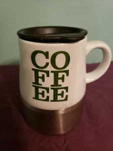 Starbucks 2006 White Ceramic &Stainless w/Rubber Bottom & lid 14oz Mug - Picture 1 of 8