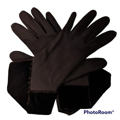 Guantes Damas Talla Pequeña Marrón Tejido Terciopelo Borde Suave Elástico Foto 1 de 4
