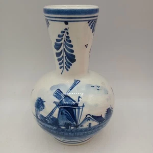 Delft Bleu Holland kleine Vase handbemalt Windmühle Blume klassisch 4" Vintage  - Bild 1 von 9
