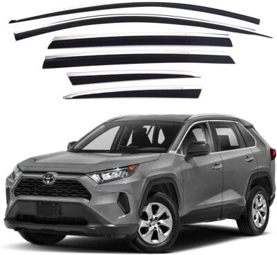 CHROME/BLACK DOOR VISOR WINDOW VENT DEFLECTOR ⭐6pcs⭐ for TOYOTA RAV4 2019-2023 - Image 1 of 4