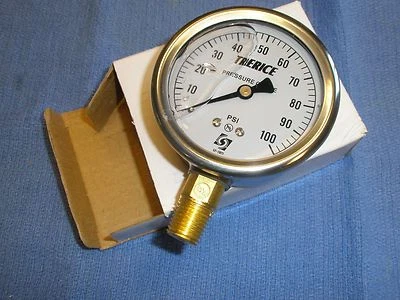 100 PSI Stainless Gauge Air Water Pressure Liquid Filled Trerice D82LFB 2-1/2"  - Image 1 of 2