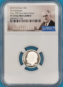 Moneda de diez centavos Roosevelt 2019-S, primera plata fina .999 juego de prueba de plata NGC PF70UC - Imagen 1 de 6