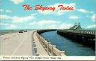 Postcard~Florida~Sunshine Skyway Twin Bridges Across Tampa Bay~Vintage Cars