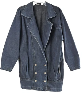 VTG VGUC Rocky Mountain Double Breast Dark Blue Denim Long Jacket Custom Art - Picture 1 of 15