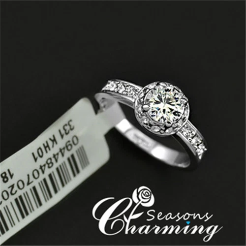 Wedding Ring Classic White Gold Plated 1ct Top CZ Stone Finger Ring Engagement  - Image 1 of 4