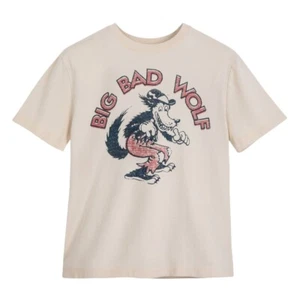 Disney Boys Size 7-8 Graphic Vintage Style Cotton T-Shirt 'Big Bad Wolf' Beige - Picture 1 of 8