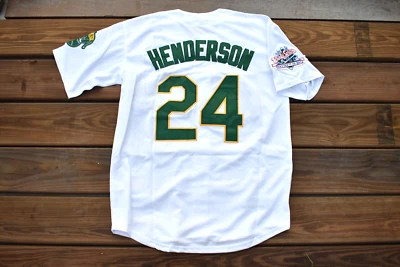 ¡Nuevo! Camiseta de béisbol Rickey Henderson Oakland A's blanca local mediana para hombre adulto Foto 1 de 2
