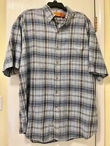 Jeep Shirt Mens Short Sleeve Button Up Blue Plaid Linen Cotton Blend Size XL - Picture 1 of 4