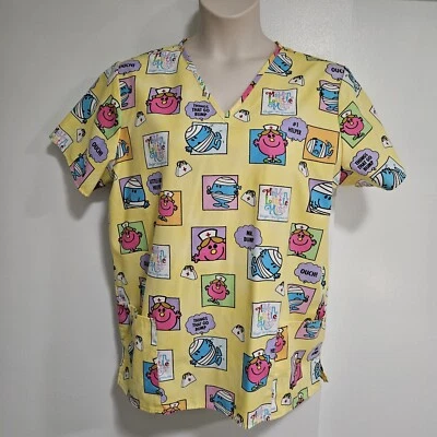 Mr. Men Little Miss  Size XL Yellow Unisex Scrub Top Roger Hargreaves Characters - Image 1 of 4