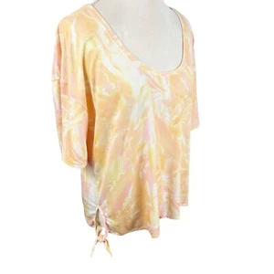 Prana Orange Creme Marmor Top U-Ausschnitt Tie Side Relaxed Tee Gr. L Boho - Bild 1 von 8