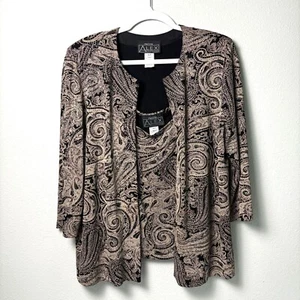 Alex Evenings Sleeveless Top Jacket Set Petite XL XLP Black Gold Paisley Glitter - Picture 1 of 17