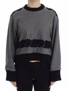 DOLCE & GABBANA Sweater Gray Black Lace Wool Cashmere IT44 /US10 / L RRP $1800  - Picture 1 of 8