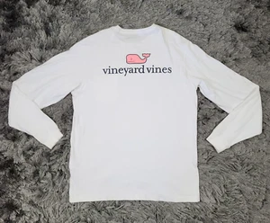 Vineyard Vines T-Shirt Mens Small White Cotton Logo Long Sleeve Pocket Pullover - Picture 1 of 14