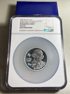 France 2006 Wolfgang Amadeus Mozart Birth 250th Anni 5oz Silver Coin NGC 68 UCAM - Picture 1 of 11