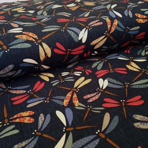 Tela de algodón kimono japonés tradicional libélulas azul marino por 50 cm 67820-2 - Imagen 1 de 8