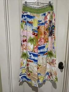 C&C California Tropical Coastal Linen Wide Leg Palazzo Pull On Breezy Pants XL - Picture 1 of 4