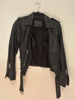 Chaqueta de motociclista de cuero negra AllSaints Balfern All Saints - talla US 4 UK 8 EU 36 Foto 1 de 4