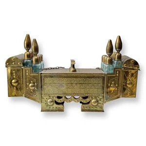 Antikes türkisches Messing & Teakholz tragbares Schuhputzset/Box - Bild 1 von 22