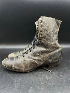 ANTIQUE VICTORIAN BOOTS WOMENS LEATHER HIGH TOP LACE UP LOW HEEL SHOES - Picture 1 of 7