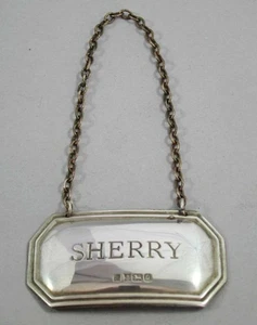 Sterling Silver Sherry Decanter Label – Bottle Ticket  - Wine Label Tag Vintage - Picture 1 of 3