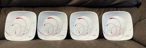 4 Corelle VITRELLE Splendor 6 1/2 Inch Square Dessert Plates Set Of 4 Red & Gray - Picture 1 of 3