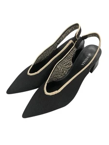 VIVAIA Leah Pro Pointed-Toe Slingback Sandals Heels 38 US 8 Black Tan Knit - Picture 1 of 17