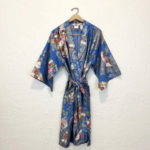 Bata Kimono Japonés Azul Floral Jacquard Talla Única - Imagen 1 de 14