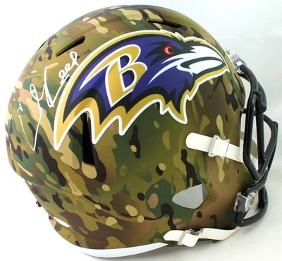 Casco de velocidad camuflado F/S firmado por Ed Reed Baltimore Ravens - Beckett Witnessed Foto 1 de 4