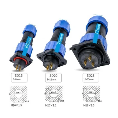 SP16-Square Panel Mount IP68 Water-proof Plug+Socket Circular Connector 2-9pin. - Image 1 of 4